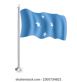 Federated States of Micronesia Flag. Isolated Realistic Wave Flag of Federated States of Micronesia Country on Flagpole. Vector Illustration.
