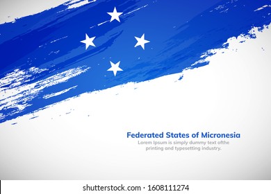 Federated States of Micronesia flag made in brush stroke background. Creative Federated States of Micronesia national country flag icon. Abstract painted grunge style brush flag background.