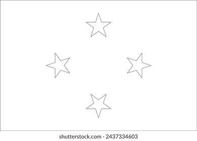 Federated States of Micronesia flag - thin black vector outline wireframe isolated on white background. Ready for colouring.