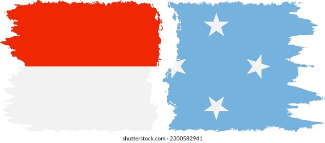 Federated States of Micronesia and Indonesia grunge flags connection, vector