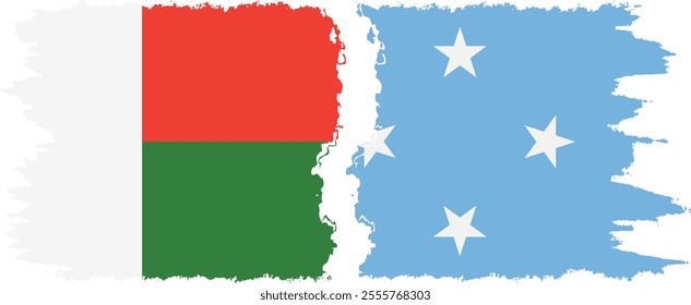 Federated States of Micronesia and Madagascar grunge flags connection, vector