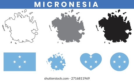 Mapa dos Estados Federados da Micronésia e Conjunto de Vetores de Bandeira.