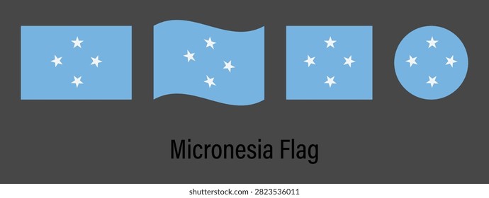 Federated States of Micronesia National Flag Set Collection with Rectangle, Waving, Square and Circle Shapes Isolated on Black Background Vector Illustration