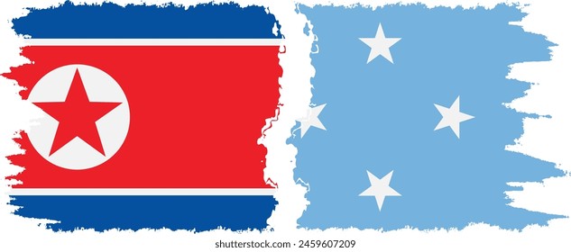 Federated States of Micronesia and North Korea grunge flags connection, vector