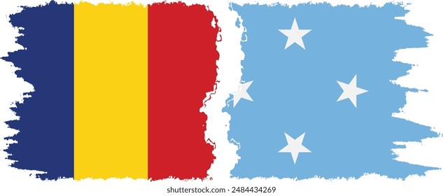 Federated States of Micronesia and Romania grunge flags connection, vector