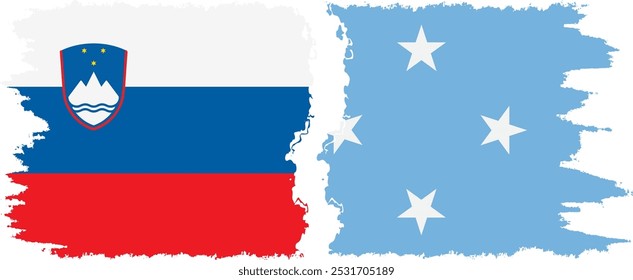 Federated States of Micronesia and Slovenia grunge flags connection, vector