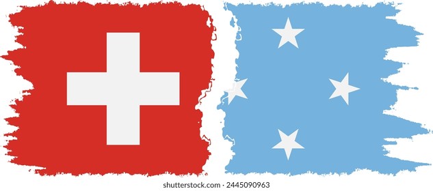 Federated States of Micronesia and Switzerland grunge flags connection, vector