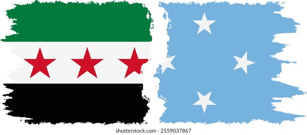 Federated States of Micronesia and Syrian Revolution grunge flags connection, vector