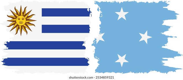 Estados Federados de Micronesia y Uruguay conexión de banderas grunge, Vector