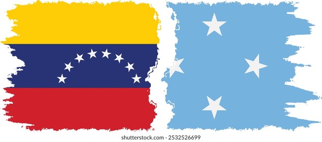 Federated States of Micronesia and Venezuela grunge flags connection, vector