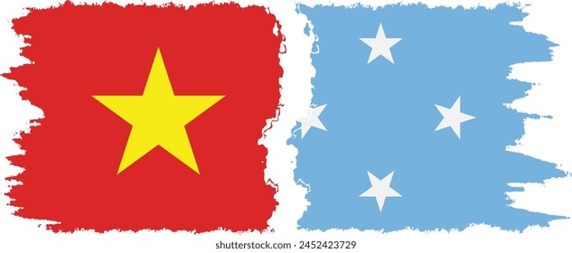 Federated States of Micronesia and Vietnam grunge flags connection, vector