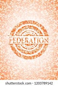 Federation abstract orange mosaic emblem with background
