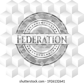 Emblema gris de la Federación. Retro con fondo blanco cubo geométrico. 