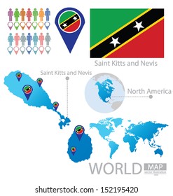 Federation of Saint Kitts and Nevis. flag. North america. World Map. vector Illustration.