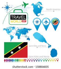 Federation of Saint Kitts and Nevis. flag. North america. World Map. Travel vector Illustration.
