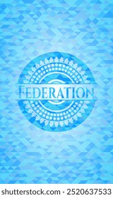Emblema azul céu federação com mosaico fundo estilo ecológico. 
