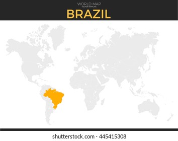 Federative Republic of Brazil location modern detailed vector map. All world countries without names. Vector template of beautiful flat grayscale map design with selected country and border location