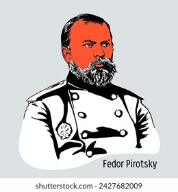 Fedor Pirotsky is a Russian engineer and inventor, staff captain. Hand drawn vector illustration