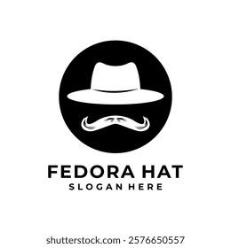 Fedora circle logo design. Flat vector fedora hat icon symbol.