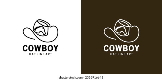 Fedora cowboy hat logo design with creative line art