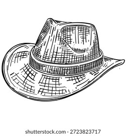 Fedora cowboy hat vector line art hand drawn illustration