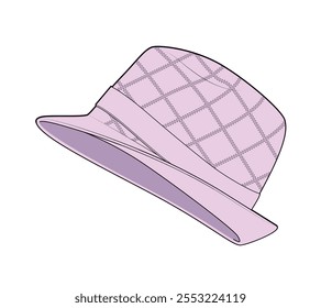 Fedora hat design technical flat sketch vector mockup template.