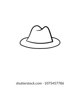 Icono de doodle dibujado a mano de Fedora Core. Accesorio: ilustración clásica de esbozo de tríptico de tríptico para impresión, web, móviles e infografías aisladas en fondo blanco.