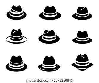 Fedora hat icon set. Vector illustration