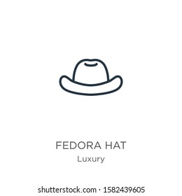 Fedora hat icon. Thin linear fedora hat outline icon isolated on white background from luxury collection. Line vector sign, symbol for web and mobile