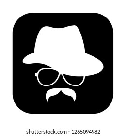 Fedora hat, male face fashion glyph vector, black and white color, modern design