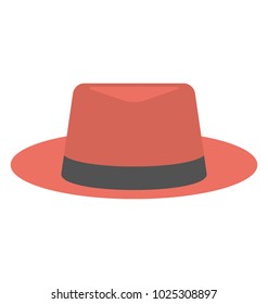 
Fedora Hat For Mens, Flat Vector Icon 
