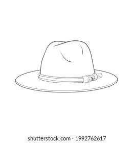 fedora hat outline drawing vector, fedora hat in a sketch style, fedora hat trainers template outline, vector Illustration.