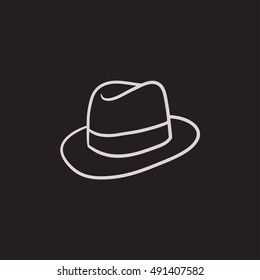 Fedora hat sketch icon for web, mobile and infographics. Hand drawn fedora hat icon. Fedora hat vector icon. Fedora hat icon isolated on white background.