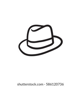 Fedora hat sketch icon for web, mobile and infographics. Hand drawn fedora hat icon. Fedora hat vector icon. Fedora hat icon isolated on white background.