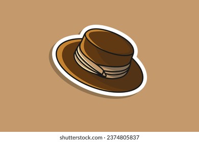 Fedora hat einen Aufkleber, Vektorgrafik. Hackers Cap Objekt Icon Konzept. Hipster-Verschluss Symbol Vektordesign mit Schatten.