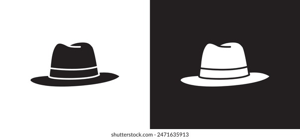 Fedora hat vector icon. Simple icons of classic hats, Summer hat, Cowboy, Menswear, Sun visor, Fashion element vector illustration on black and white background. eps 10