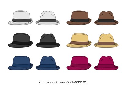 Fedora hat vector template illustration set