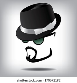 Fedora, sunglasses and goatee. EPS 10 vector, grouped for easy editing. No open shapes or paths.