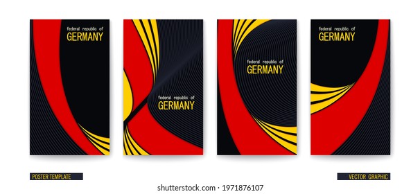 Fedral Republic of Germany. Set of four modern patriotic posters. Composition of stripes and lines in the colors of the national flag. Vector template