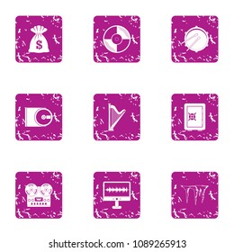 Fee for music icons set. Grunge set of 9 fee for music vector icons for web isolated on white background