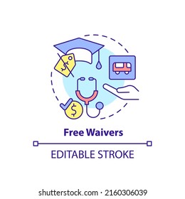 Fee waivers concept icon. Reduced prices for goods and services. Social assistance abstract idea thin line illustration. Isolated outline drawing. Editable stroke. Arial, Myriad Pro-Bold fonts used