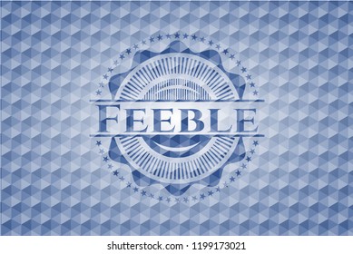 Feeble blue emblem with geometric background.