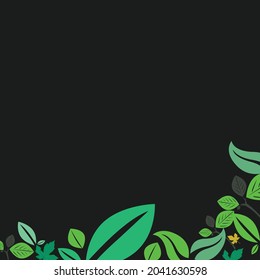 feed background template. good to use for poster, banner, flyer background .green leaves on black background.