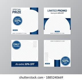 Feed banner geometric design template. Blue color background concept with circle post photo. Suitable for your social media post and promotion your product