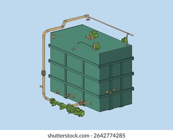 Sistema De Tanque De Tampão De Alimentação - Isométrica Industrial Ilustração Isométrica