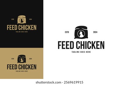 Feed chicken in burlap pouch sack bag logo design template vector illustration idea