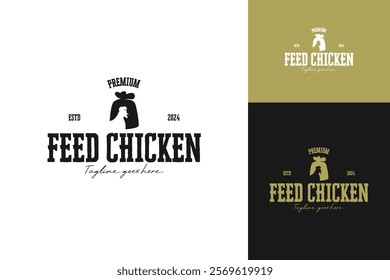 Feed chicken in burlap pouch sack bag logo design template vector illustration idea