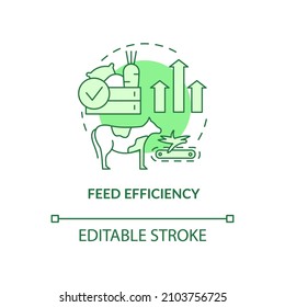 Feed efficiency green concept icon. Livestock greenhouse gases reduction abstract idea thin line illustration. Isolated outline drawing. Editable stroke. Roboto-Medium, Myriad Pro-Bold fonts used