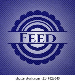 Empuje emblema con fondo de jean. Ilustración vectorial. Detallado. 