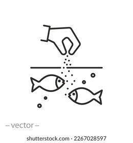 feed for fish icon, give food to the fishs, thin line symbol on white background - editable stroke vector illustration eps10